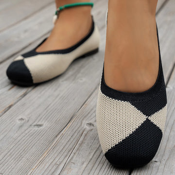 Xajzpa Spring and Autumn Flat Shoes Fashion Leisure Women's Flat Shoes Square Toe Knitting Elastic Comfortable Boutique Shoes Loafers